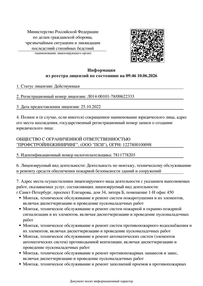 Лицензия МЧС России — выписка из реестра лицензий